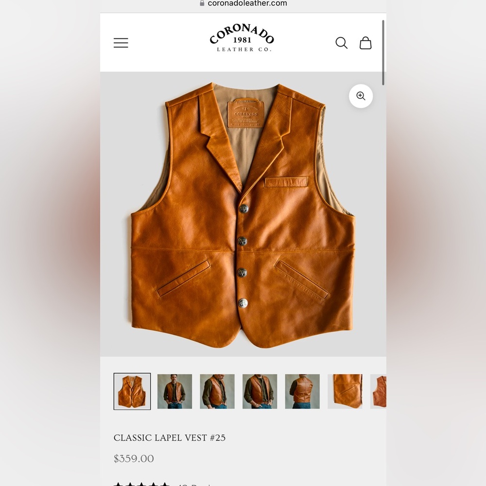 Mens NWOT CLASSIC Leather LAPEL VEST #25 by Coronado size 42